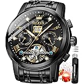 OLEVS Mens Automatic Watches Gold Skeleton Tourbillon Self Winding Mechanical Stainless Steel Waterproof Dress Wristwatch