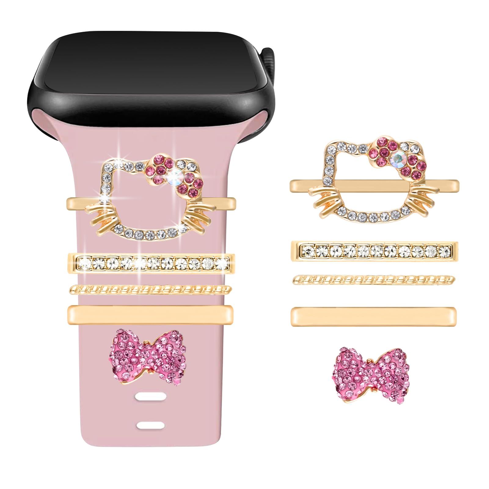 Shesyuki Watch Strap Charms with Decorative Rings Loops and Clasp Compatible with Apple Watch 38mm 40mm 41mm 42mm 44mm 45mm Metal Diamond Sliding Strap Accessories for iWatch Series 8 7 6 5 4 3 2 1