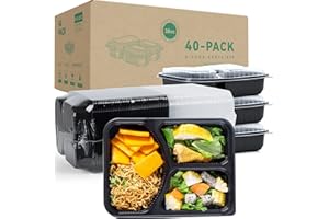 YANGRUI To Go Containers, 40 Pack (40 Trays + 40 Lids) 38oz BPA Free Reusable Take Out Box Shrink Wrap Machine Washable Meal Prep Container