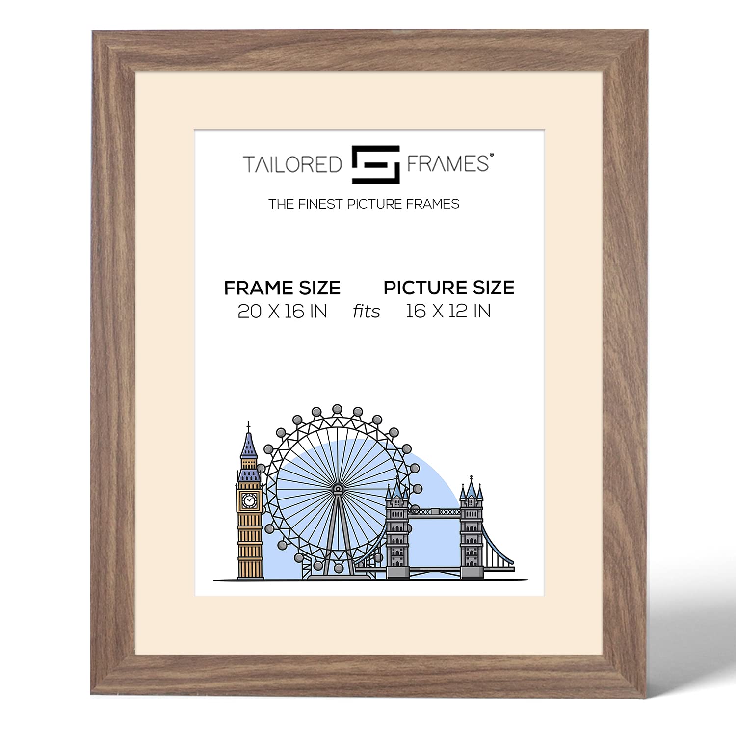 Tailored Frames Seattle Walnut 20" x 16" Frame for 16" x 12" Picture | Single Picture Frames | Wall Hanging Type | Photo Frame With Antique Mount