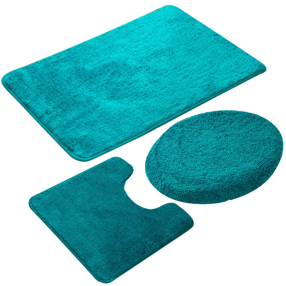 jianyana 3 Piece Bathroom Rug Set Non Slip Microfiber Shaggy Soft Bath Shower Mats Contour Bath Rug Toilet Seat Cover Combo