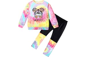 DONWEN Toddler Girl Clothes,Tie Dye Sweatsuit 2 Piece Girls Outfits Graphic Pullover Top Pants Girls Fall Winter Outfit