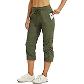 Willit Women's Quick-Dry Capris Travel Pants Lightweight Striped Woven Hiking Workout Casual Pants with Pockets