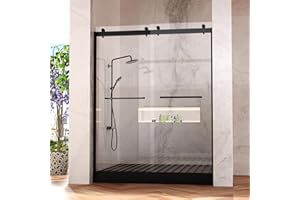 CTLUMH Frameless Shower Door, 5/16" (8mm) Clear Tempered Glass Shower Door, 56-60" W x 74" H, Quiet Soft-Close, Reversible Installation, SGCC Certified (Matte Black-Double Sliding Style A, 60" W x 74" H)