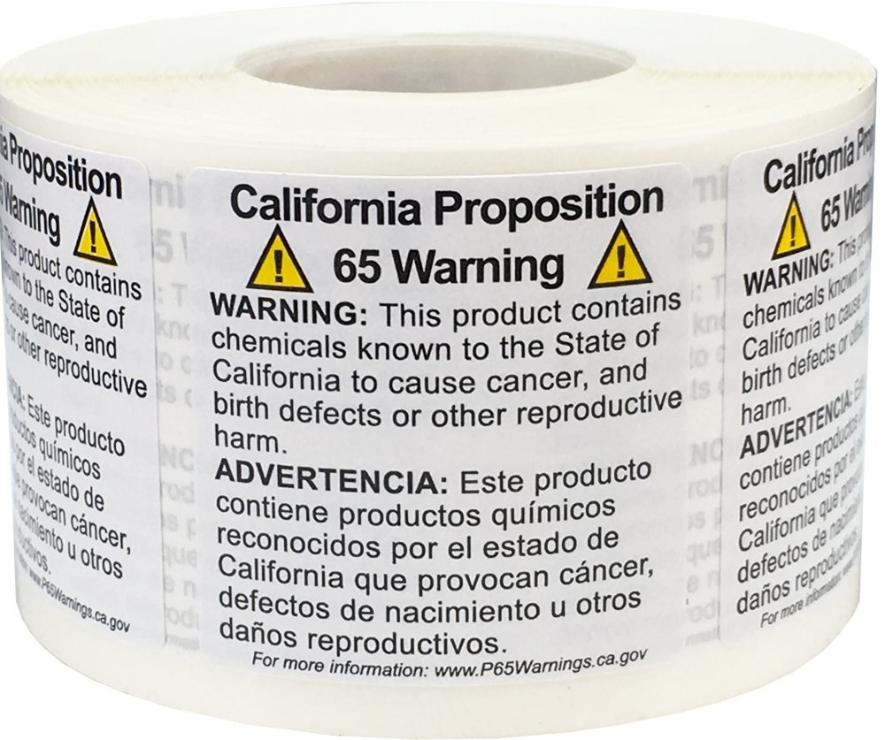 Generic California Prop 65 Labels 38.1 mm 1.5 Inch Square 500 Count
