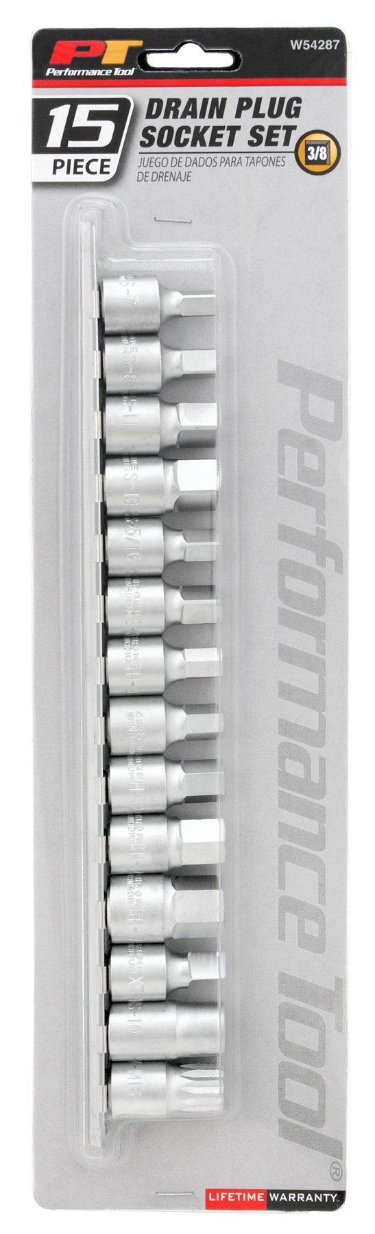 Photo 1 of Performance Tool W54287 15-Piece Drain Plug Socket Set With 11mm & 13mm Square Drive For Subaru Differentials, Silver