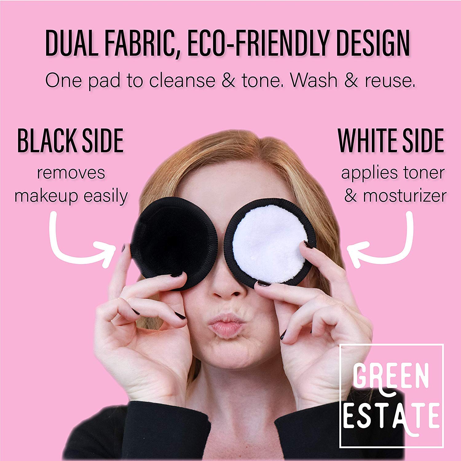 Green Estate Reusable Makeup Remover Pads – 14 Pack With Laundry Bag – Two Tone Microfiber – Black Side For Mascara, Eye Shadow, Lipstick, Foundation – White Side For Toner And Moisturizer. : Beauty