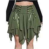Verdusa Women's Flowy Y2k Goth Skirt Fairy Renaissance Ruffle Skort Lace Up Asymmetrical Mini Skirts