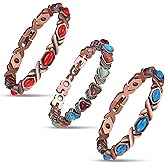 Misdary 3 Pcs Copper Magnetic Bracelets for Women Ultra Strength Magnetic Bracelet with Magnets Natural Turquoise Stones Adjustable Jewelry Gift