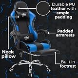 Neo Leather Gaming Chair with Footrest, Massage & Adjustable Height - Blue view 6
