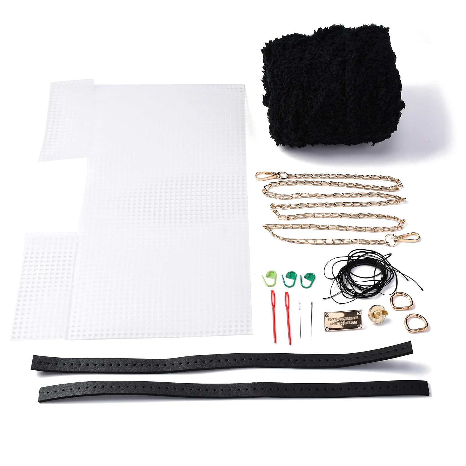 WADORN 18pcs DIY Knitting Crochet Bags Kit, Hand-Knit Woven Bag Making Tool Cross Stitch Mesh Plastic Canvas Sheets Set Handmade Bag Purse Needlepoint Kit Crossbody Bag Crafting Material, Black