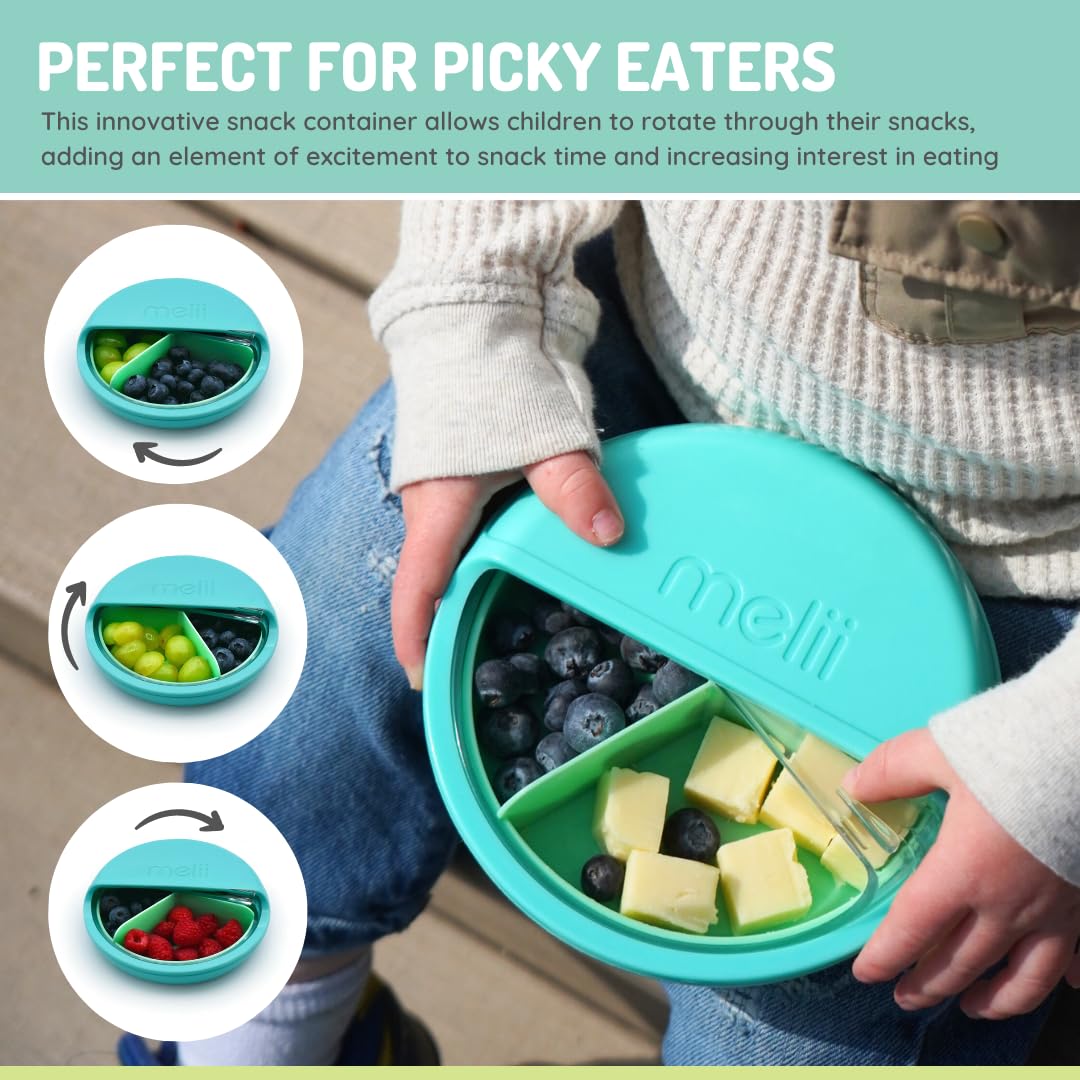 melii Spin Snack Container - BPA-Free, Dishwasher Safe Snack Container for On-the-Go Travel, Healthy Snacking, Eco-Friendly, Lead-Free, PVC-Free - Perfect for Kids and Adults - Blue