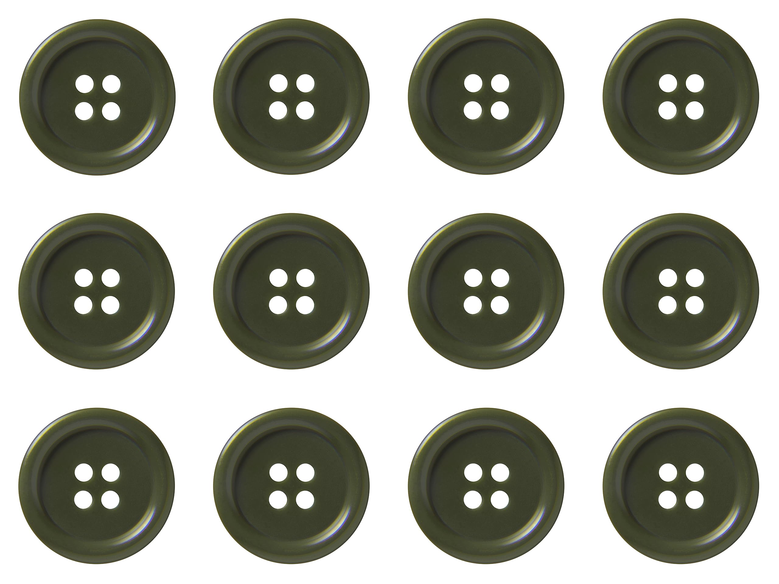 Pack of 12 Olive Green Sew on 20mm Round Buttons Flat 4 Holes 32L 32 Ligne