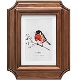 ibalux 5x7 Octagonal Picture Frame Pine, Walnut-Colored Wood with Real Glass, Matted to 4x6, Vertical and Horizontal for Tabletop or Wall Hanging Display Photo Frame