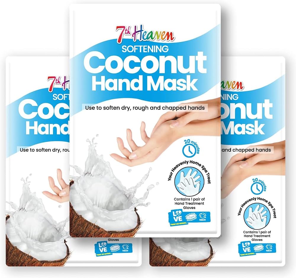 7th Heaven Coconut Hand Masks 3pk - Vegan Skincare Gloves for Dry Rough Chapped