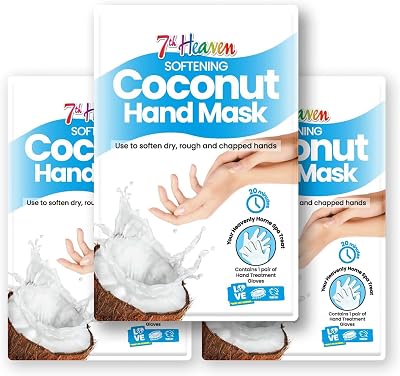 7th Heaven Coconut Hand Masks 3pk - Vegan Skincare Gloves for Dry Rough Chapped
