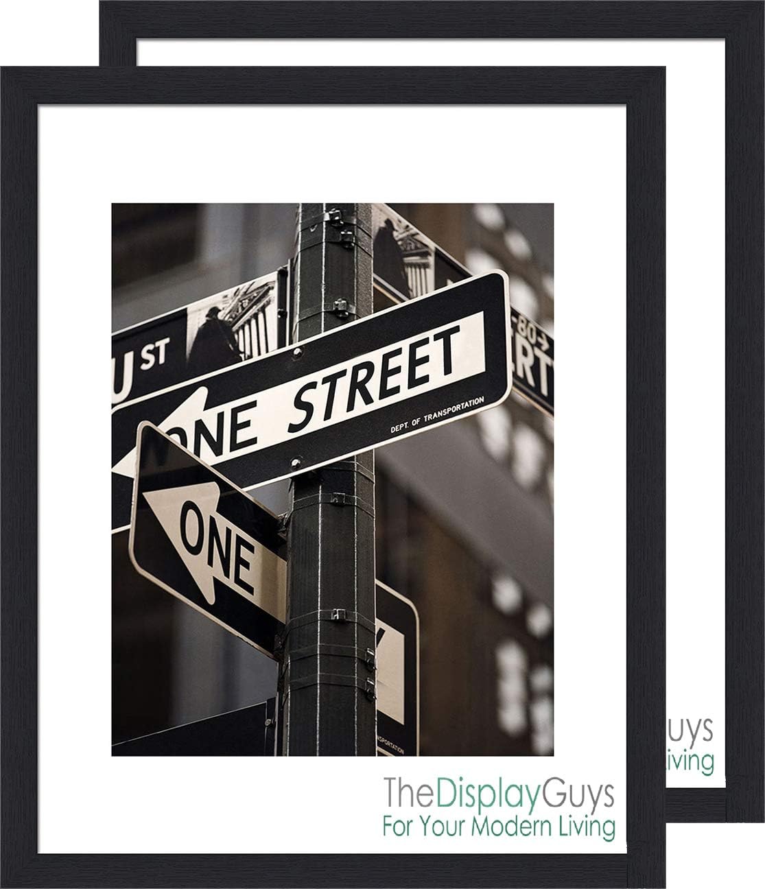 The Display Guys - 2-Pack V-Series Low Profile Black Wooden 16x20 Picture Frames - 11x14 Mat - Plexiglass - Wall