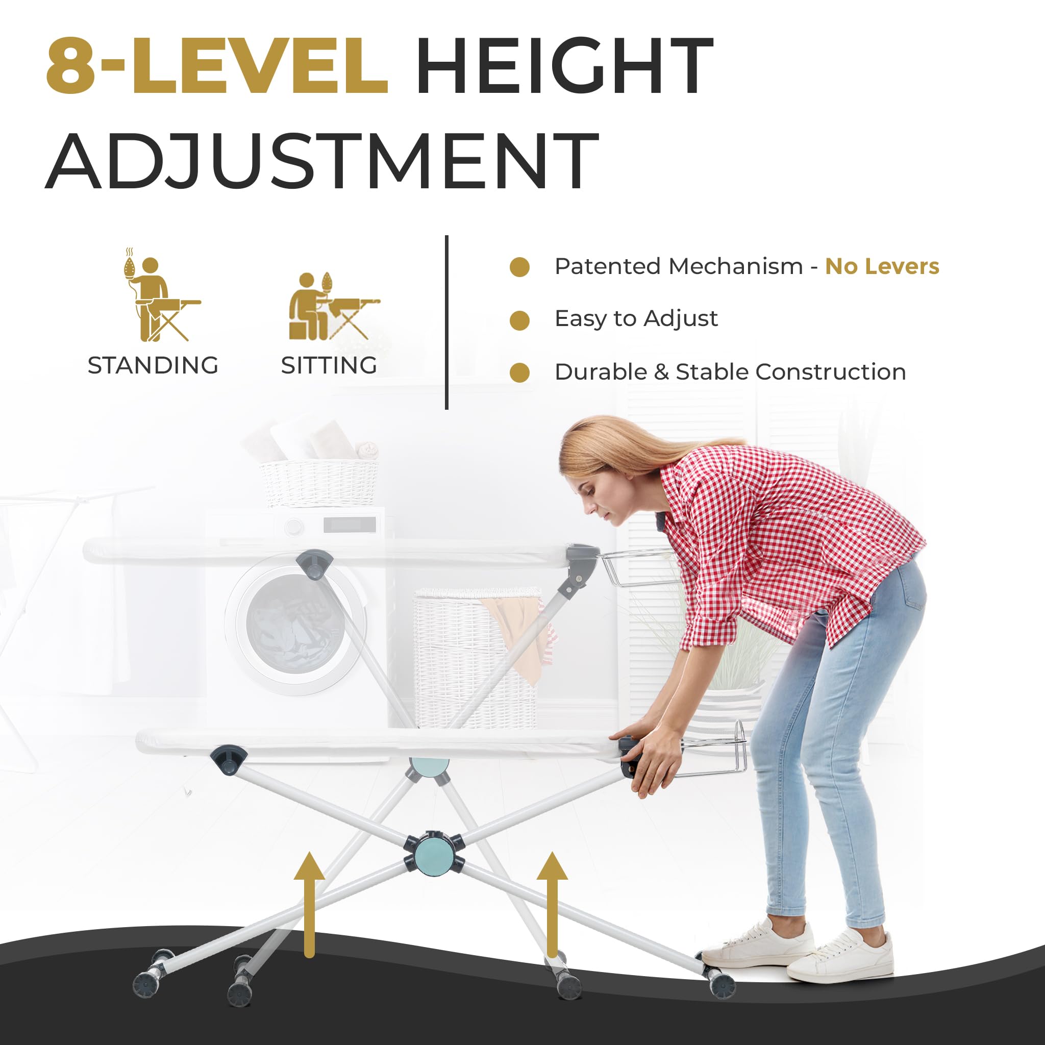 Dazzl 360° Dual-Sided Iron Board - Torso-Shaped Ironing Board Full Size with 8-Level Adjustable Height, Detachable Iron Holder, Garment Clips - HDPE Heat-Resistant Surface