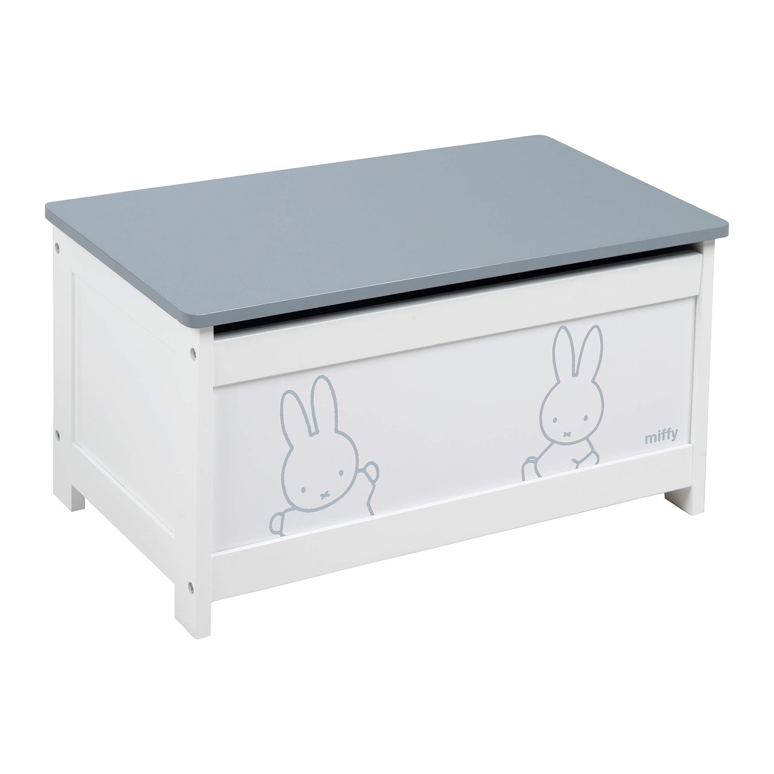 roba Miffy Wooden Toy Chest, toy chest for children with hinged seat and damping mechanism, chest bench for the children's room, white children's chest bench for boys and girls