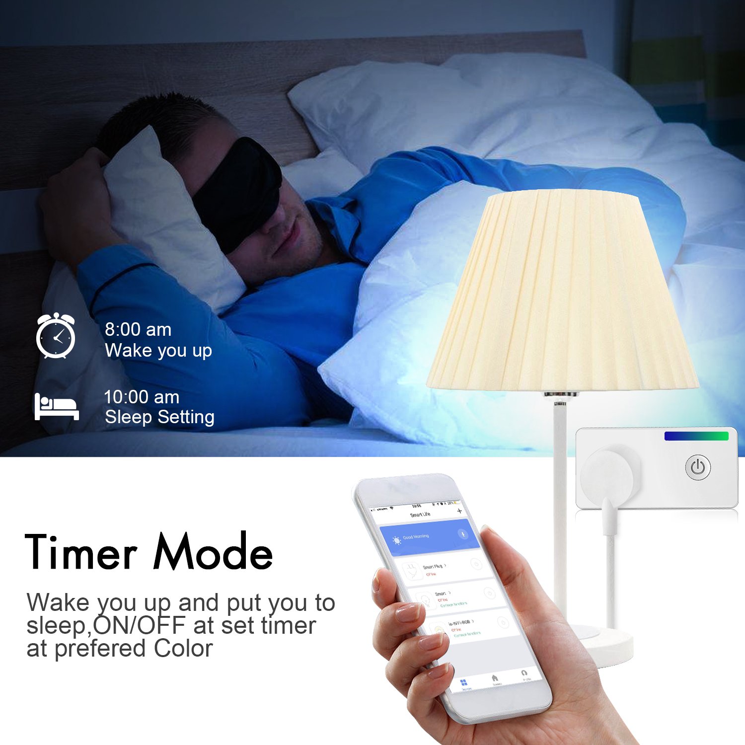 WiFi Smart Plug, Mini Smart Socket Outlet with Energy Monitoring, Compatible with Alexa and Google Assistant, Timing Function, Remote Control Your Devices Anywhere, No Hub Required - 2 Packs