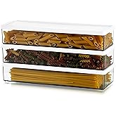 Hanobe Pasta Containers for Pantry Large Spaghetti & Noodle & Lasagna Canister 3 Pcs Clear Grey Rectangular Canister with Lock Lids Durable BPA-free Plastic Food Keeper for Kitchen Cabinet