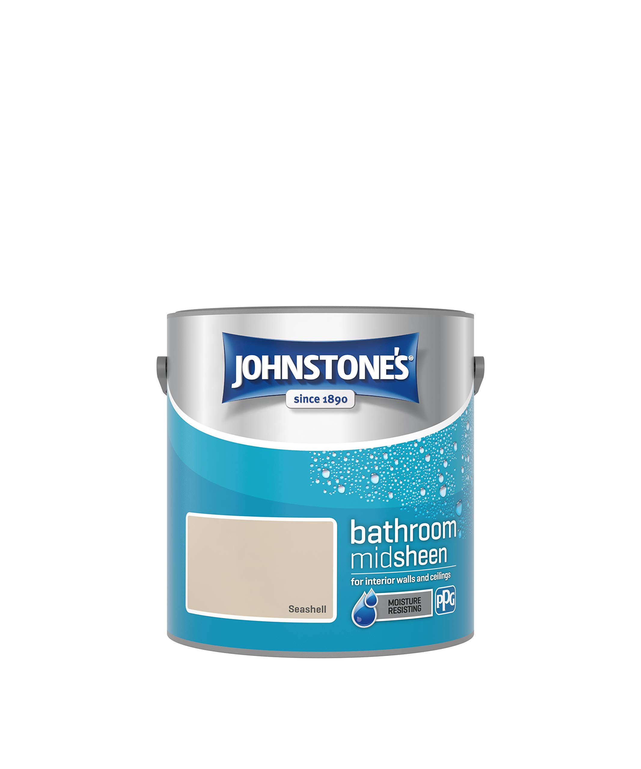 Johnstone's - Bathroom Paint - Seashell - Mid Sheen Finish - Stain Blocker Paint - Use in Moist & Damp Areas - Low Odour - Dry in 1-2 Hours - 12m2 Coverage per Litre - 2.5L