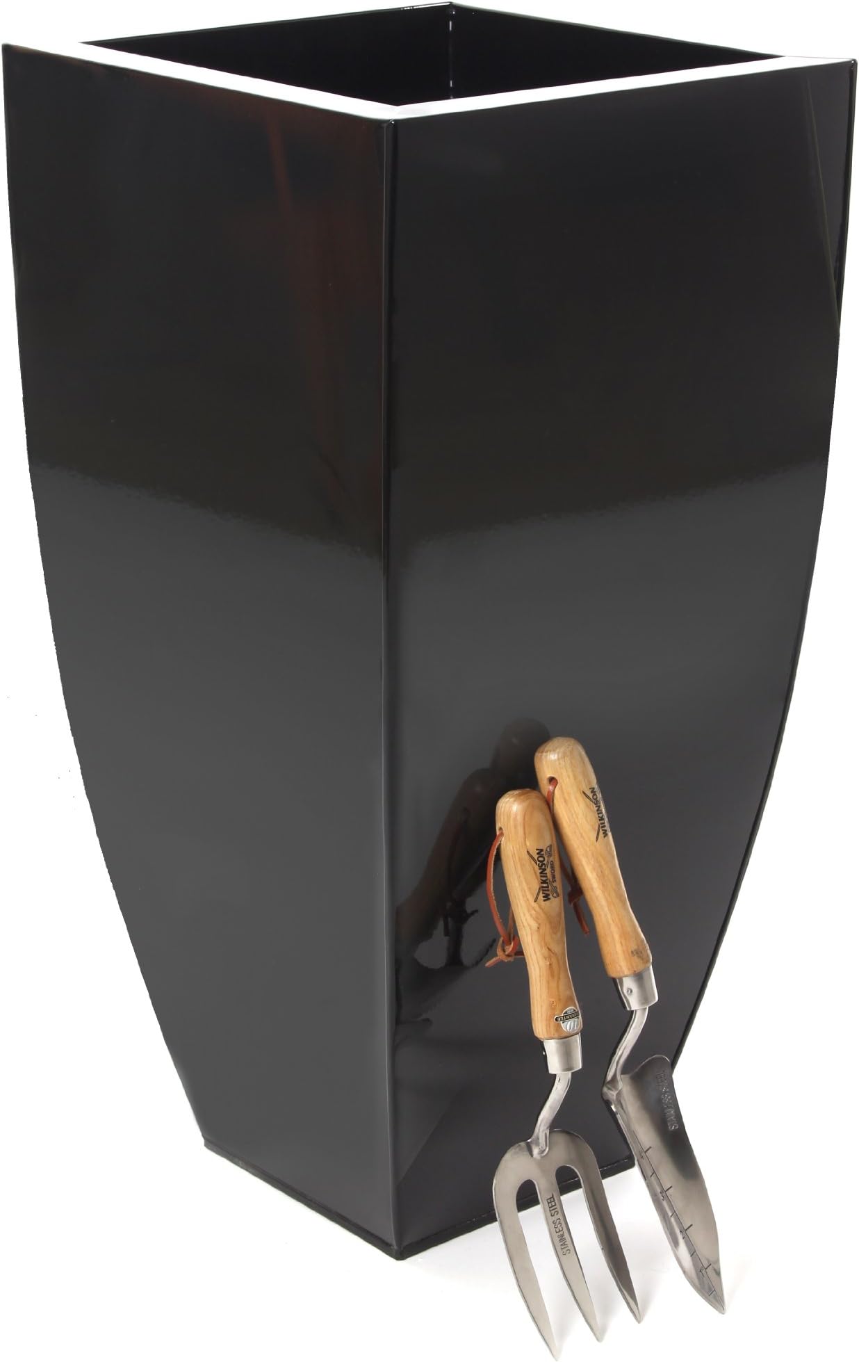 Portofino Collection 35cm Basalt Black Galvanised Steel Curved Tapered Square Planter