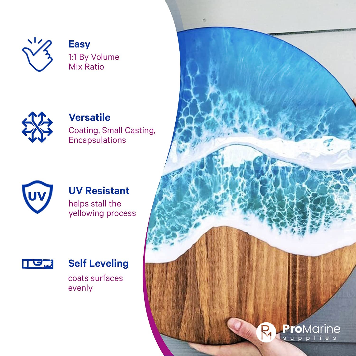 Pro Marine Supplies Crystal Clear Table Top Epoxy Resin & Hardener (2-Part 2 Gallon Combined Kit) with Cups, Brushes, Gloves, Sticks | UV-Resistant Gloss Coating for DIY Bar, Countertops, Woodworking: Industrial & Scientific