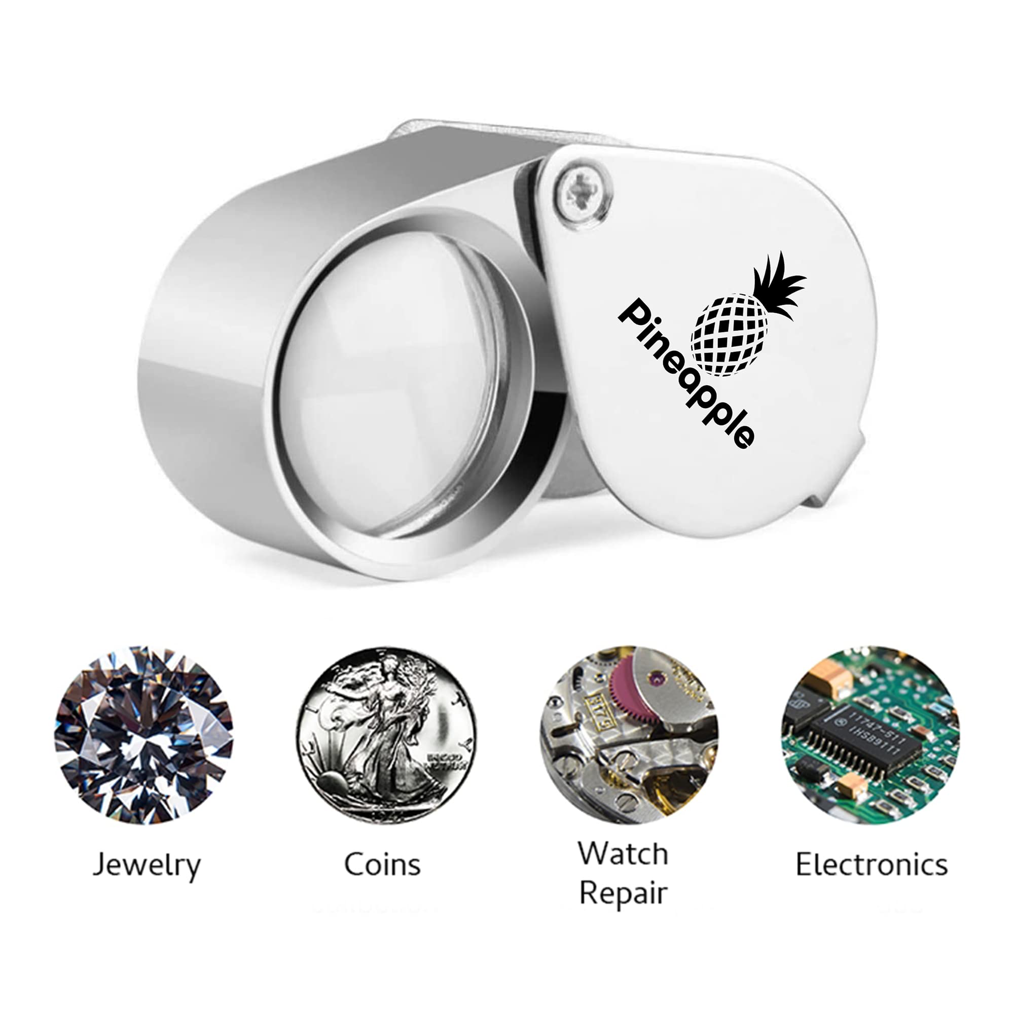 Pineapple [2 Pack] 10X Jewelers Loupe Magnifier Pocket Magnifying Glass Small Jewelry Eye Loop for Coins, Diamonds, Gems, Plants