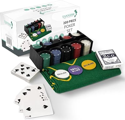 TANNESS 200 Pcs Poker Set with Chips Mat Tin Box Casino Texas Holdem