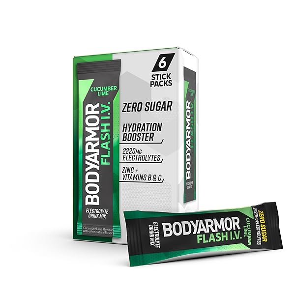 BODYARMOR FLASH IV ELECTROLYTE PACKETS, CUCUMBER LIME – ZERO SUGAR DRINK MIX, SINGLE SERVE PACKS, COCONUT WATER POWDER (6 COUNT)