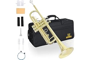 BQKOZFIN Bb Standard Trumpet Set for Beginner, Trumpet Bb Brass Gold-Painted Trumpet of B Flat with Mouthpiece, Cleaning Clot