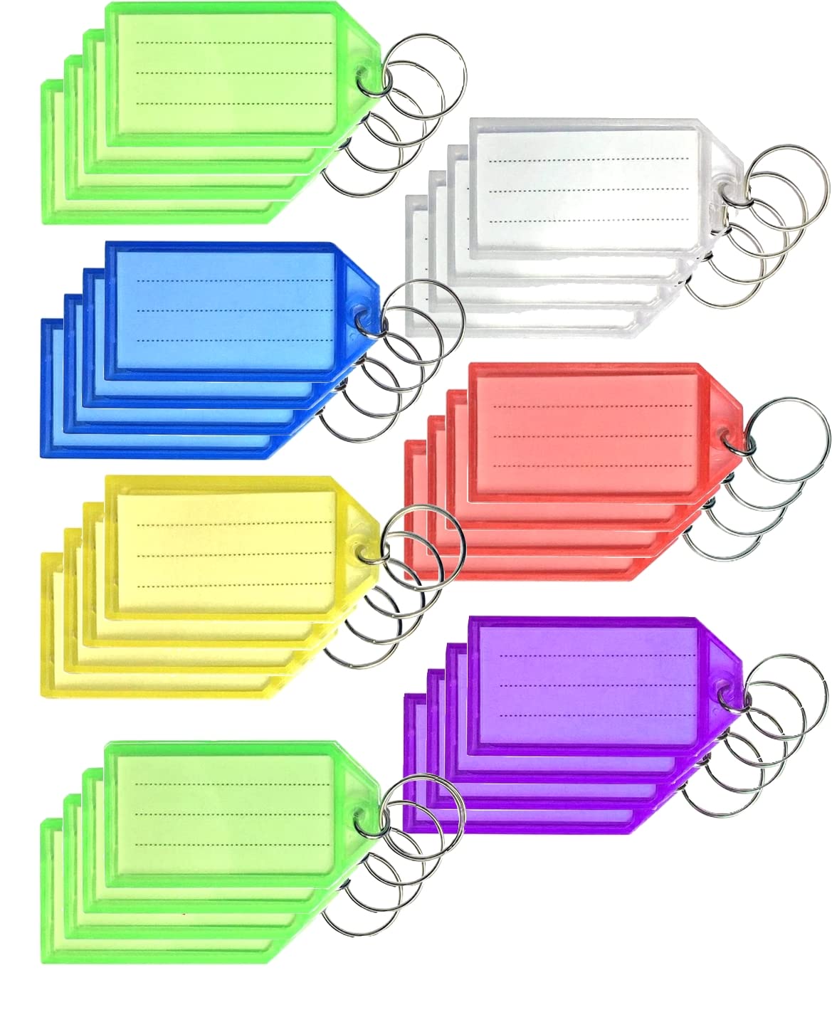 12/24/48/96 Pack Key Tags with Labels, Key Rings with Tags, Plastic Key Labels, 6 Colours - Ideal for Luggage, ID, Name, Label - for Home, Office, and School (48)