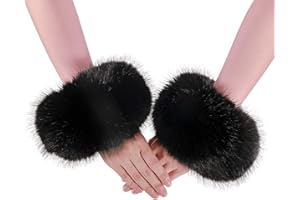 2 Pack Fur Cuffs for Arms, Stretchy Winter Fur Wrist Cuff for Women, Arm Warmers for Women Teens Fashion Accessories (black)