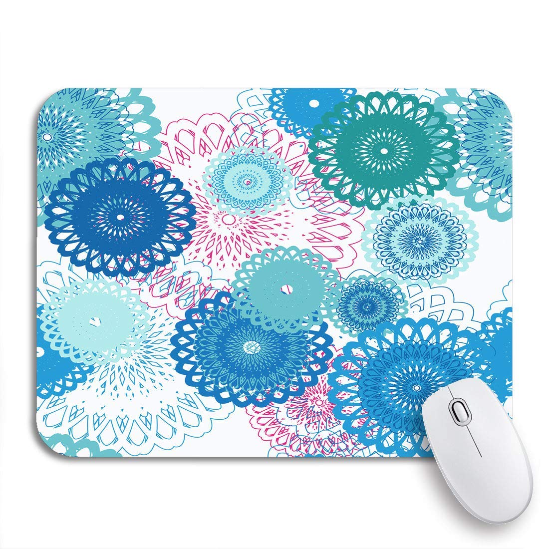 Adowyee Gaming Mauspad grün aquablaue Blumen rosa Akzente Kuchen