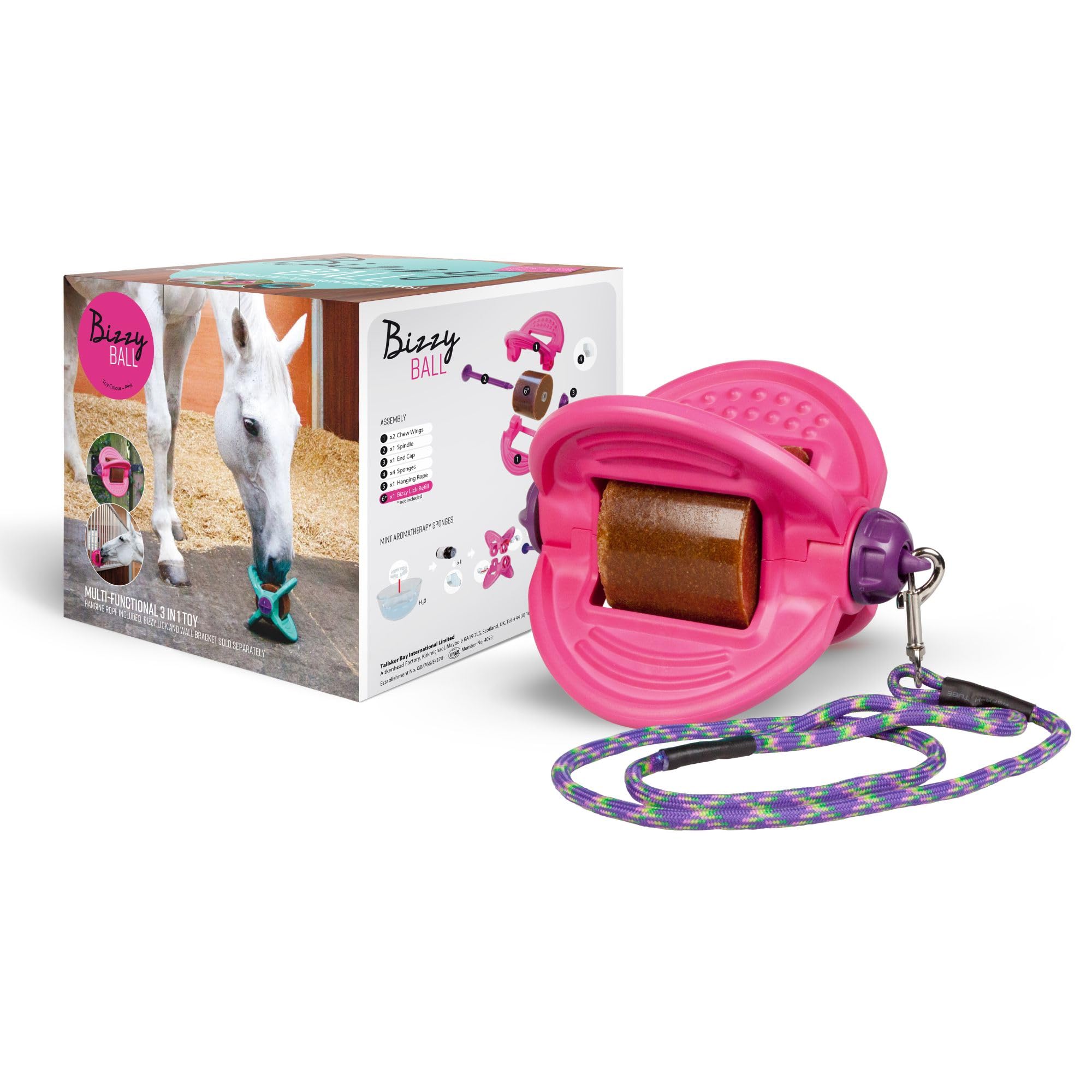 Bizzy Ball Horse Toy with Bizzy Horse Lick included | Pink, Aqua & Black Colours Avaliable | Reduce Horse Boredom & Stress | 2kg (Pink)