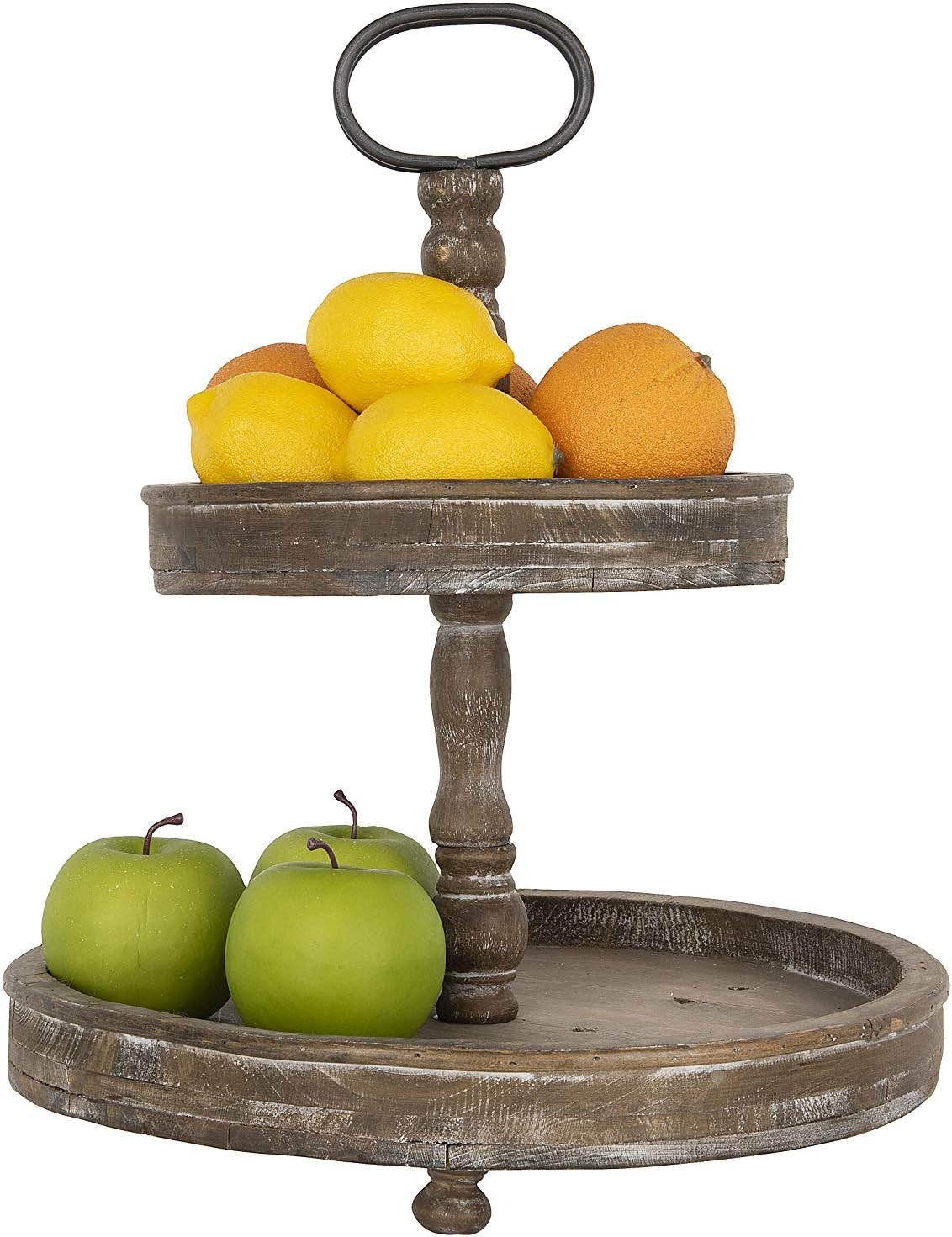 Creative Co-Op Distressed Brown Wood Metal Handle Two-Tier Tray: Home & Kitchen