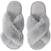 Csfry Women's Cross Band Fuzzy Slippers Fluffy Open Toe House Slippers