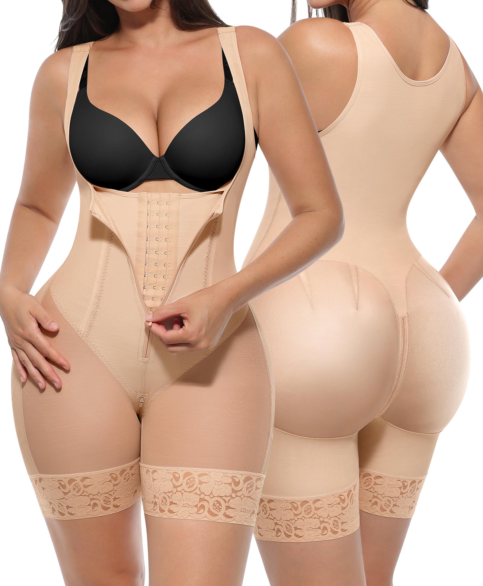 Photo 1 of SHAPELLX Fajas Colombianas Moldeadoras Shapewear for Women Body Shaper Tummy Control Butt Lifter with Zipper (Beige Large)