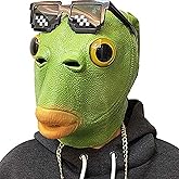MOLEZU Green Fish Mask for Adult, Realistic Latex Full Head Funny Costume for Halloween Carnival Party Animal Cosplay Prop.