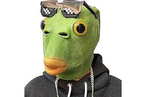 MOLEZU Green Fish Mask for Adult, Realistic Latex Full Head Funny Costume for Halloween Carnival Party Animal Cosplay Prop