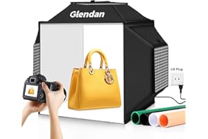 Glendan Photo Studio Light Box Photography: 16"x16" Portable Photo Box with 480 LED Lights - Soft Box with 4 Color Backdrops 