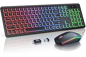 Wireless Keyboard and Mouse Combo - RGB Backlit, Rechargeable & Light Up Letters, Full-Size, Ergonomic Tilt Angle, Sleep Mode