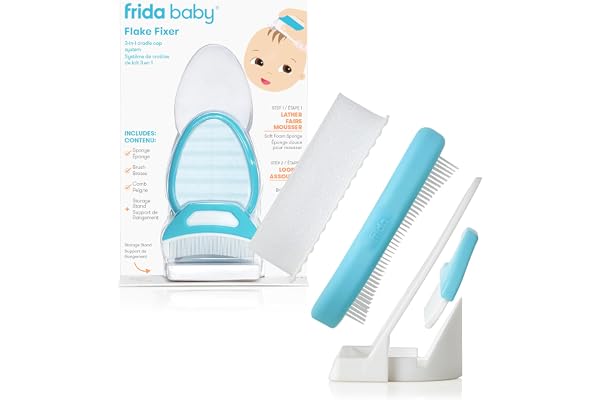 Frida Baby The 3-Step Cradle Cap System Kit & Cradle Cap Treatment, DermaFrida The FlakeFixer, Sponge, Brush, Comb and Storag