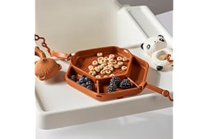 Smack Fun - The Original All-in-one Suction Plates + Safety Toy Straps - Silicone Suction Plates for Toddlers + Baby - First Foods + Self-Feeding. Comes with 2 straps (Clay)