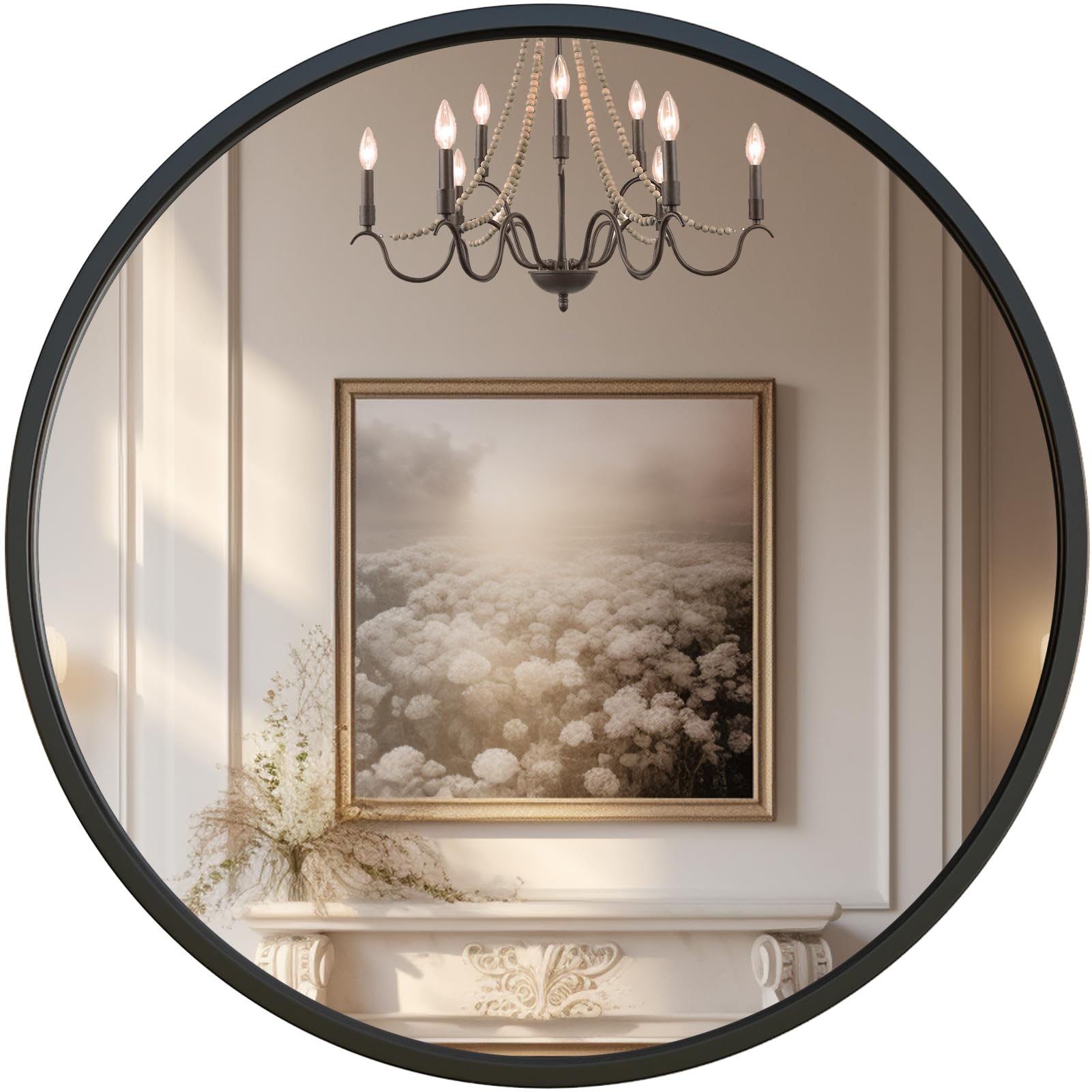 Photo 1 of G-LEAF Black Round Mirror 32 inch Circle Mirror for Bathroom Vanity, Entryway, Living Room, Round Bathroom Mirror for Wall