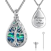 Tree of Life Necklace 925 Sterling Silver Pendant Urn Necklaces for Ashes Picture Locket Necklace Mom Necklace Viking Necklace Crystals Celtic Knot Obsidian Abalone Shell Turquoise Jewelry Women Men