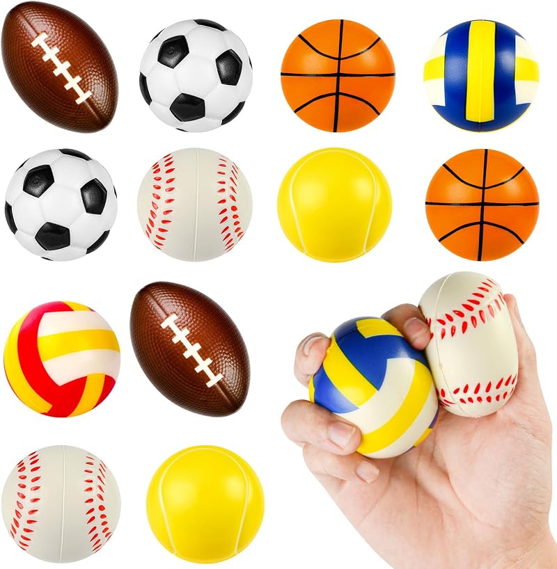 Ainiv 12Pcs Squeeze Stress Balls Sports Theme Foam Fidget Toys