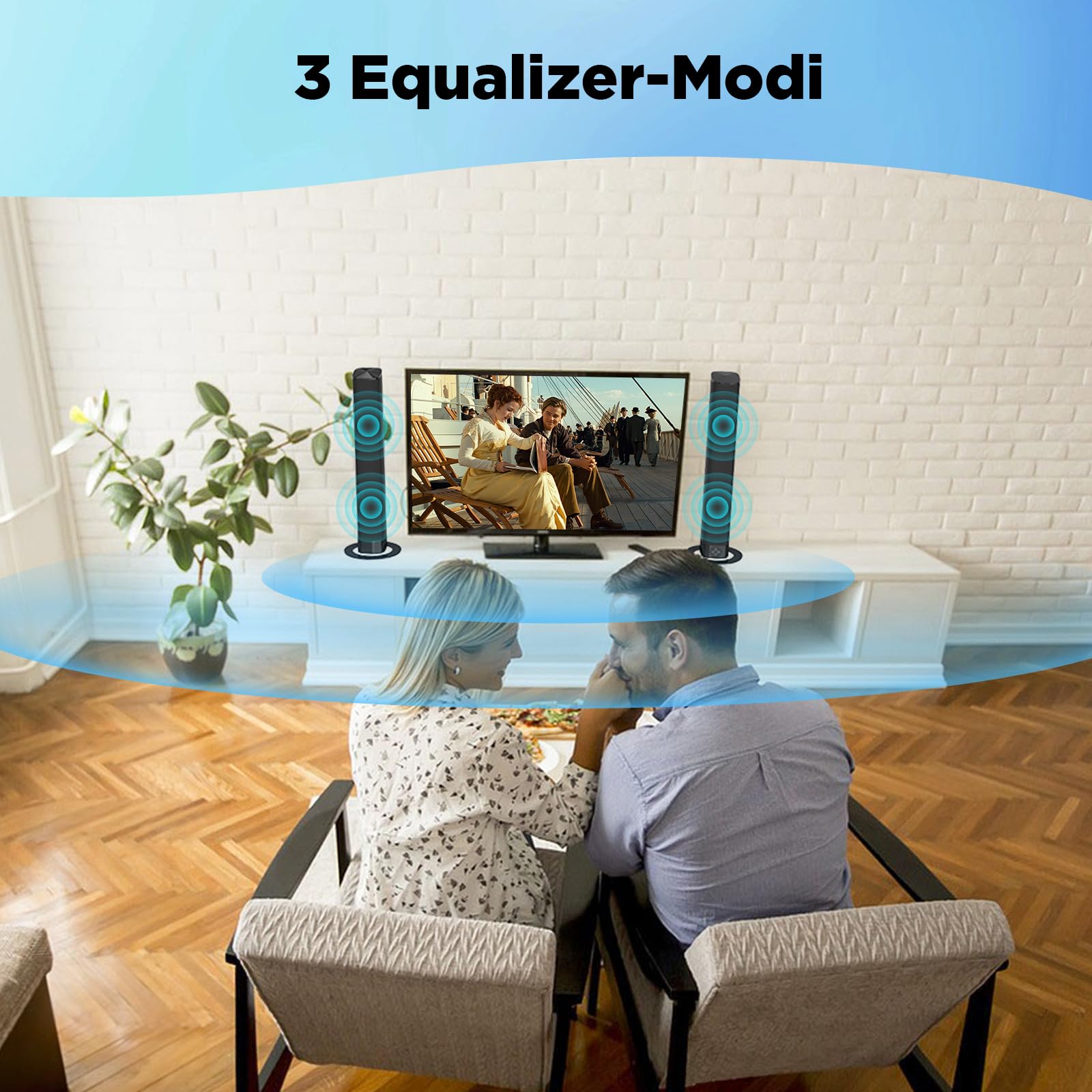 GarageRock Soundbar für TV Geräte, Teilbare 2-in-1 Set of TV Soundbar, Auto-Volume-Boost, 3 Sound Modi, Surround Soundsystem, Bluetooth 5.3, ARC/Opt/Aux, TV Lautsprecher für Fernseher, Monitor, 1pcs 8