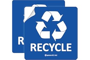 IGNIXIA Pack of 02 Recycle Sign Decals self Adhesive - Recycling Stickers 5 x 5 Inches Recycle and Trash Sticker for Trash can with Over Lamination- Recycle Labels (Blue)